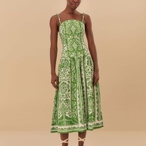Farm rio Green Delicate Tapestry Euroflax™ Premium Linen Midi Dress